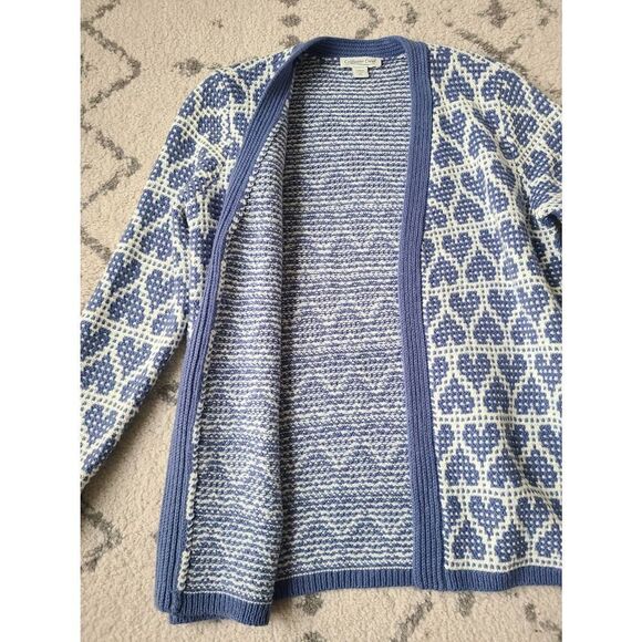 Coldwater Creek Cardigan Sweater Womens PS Blue Knit Heart Pattern Open Front - Picture 3 of 6